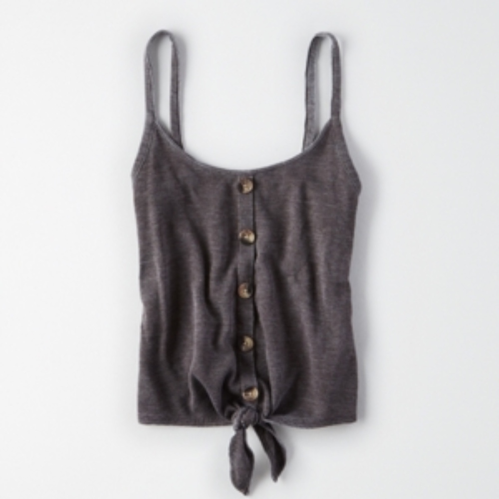 American Eagle Tie Front Gray Tank
